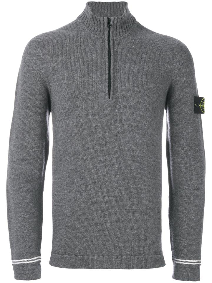 Stone Island Zip Up Roll Neck Jumper - Grey