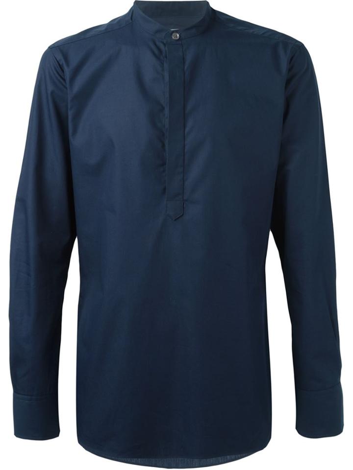 E. Tautz Slim Fit Grandad Collar Shirt - Blue