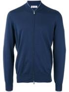 Brunello Cucinelli Bomber Style Zipped Cardigan, Men's, Size: 52, Blue, Cotton