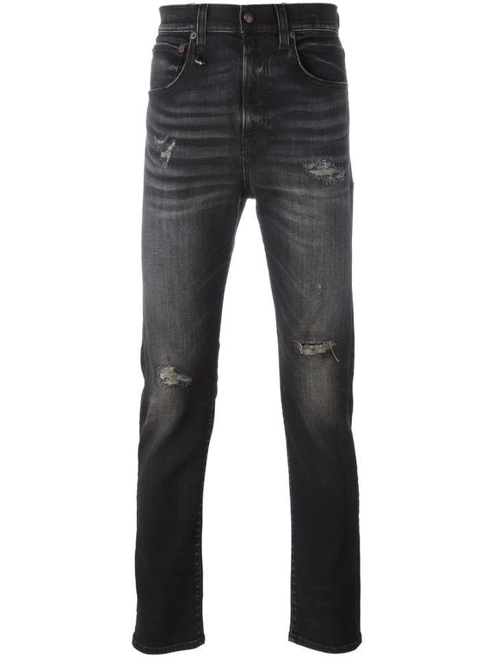 R13 Ripped Slim-fit Jeans, Men's, Size: 34, Black, Cotton/spandex/elastane/polyester