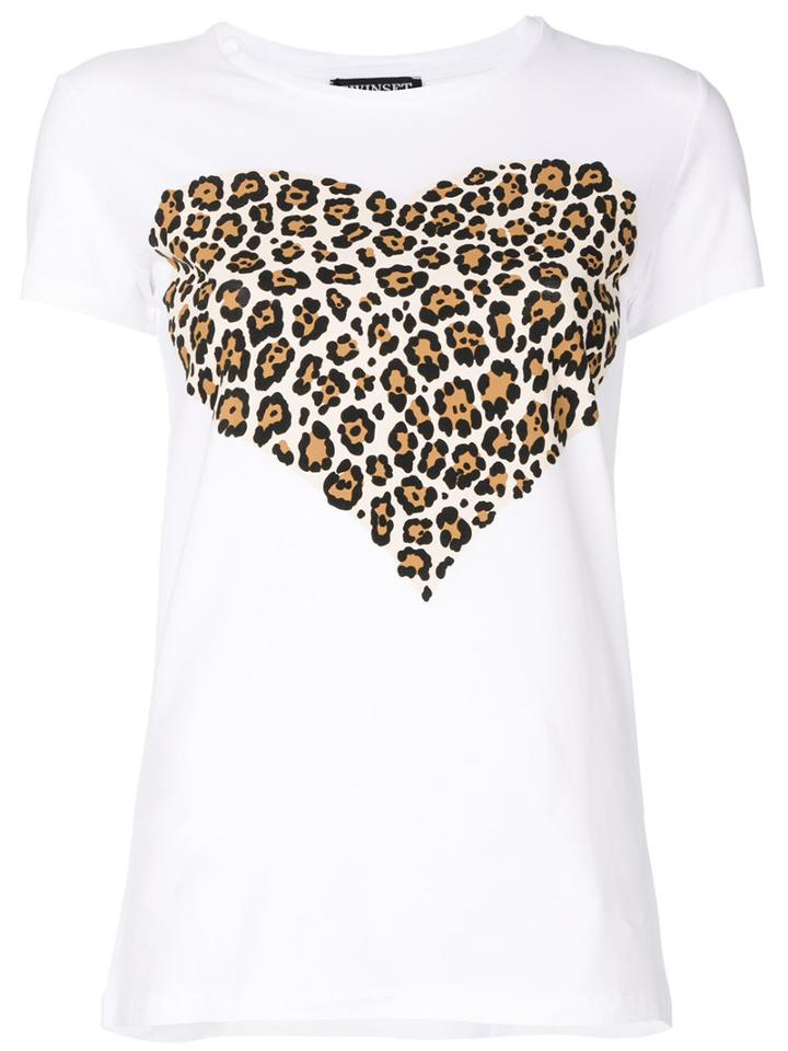 Twin-set - Leopard Heart Printed T-shirt - Women - Cotton/spandex/elastane - L, White, Cotton/spandex/elastane