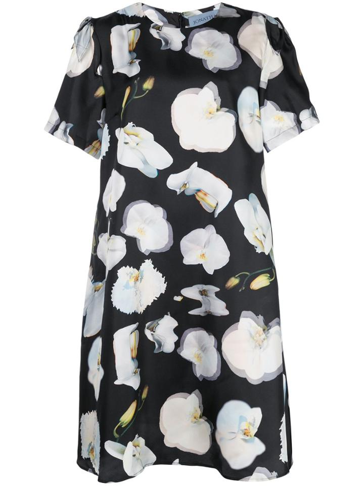 Jonathan Cohen Abstract Orchid Print Dress - Black