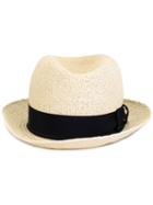 Giorgio Armani Grosgrain Trim Straw Hat, Men's, Size: 60, Nude/neutrals, Straw/viscose/cotton