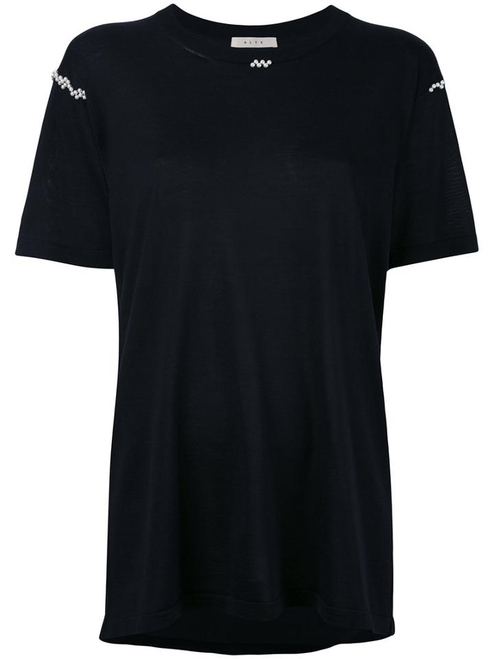Alix - Pearl Embellished T-shirt - Women - Silk - M, Black, Silk