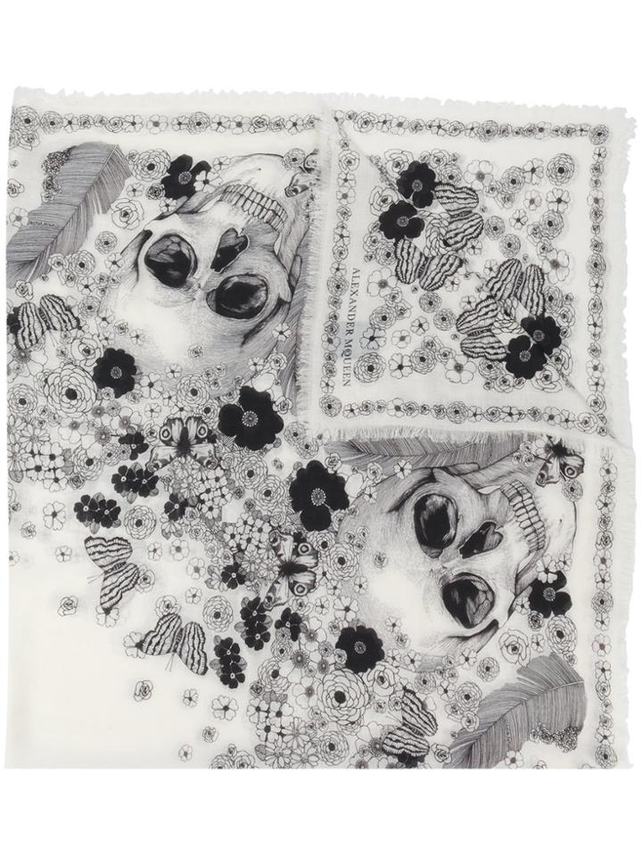 Alexander Mcqueen Romantic Skull Scarf - White