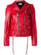 Saint Laurent Classic Motorcycle Jacket, Women's, Size: 38, Red, Calf Leather/polyester/cupro/cotton