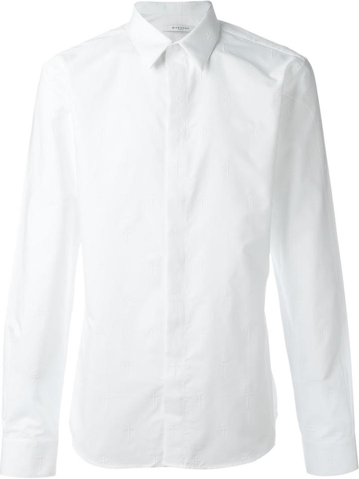 Givenchy Cross Embroidered Shirt, Men's, Size: 45, White, Cotton