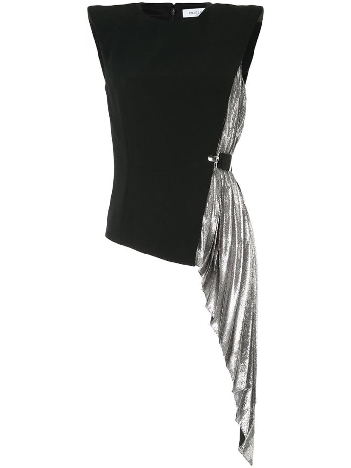 Mugler Pleated Lamé Asymmetric Top - Black