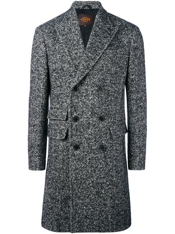 Tod's Tweed Double Breasted Coat, Men's, Size: Xl, Black, Polyamide/polyester/viscose/virgin Wool