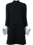 Victoria Victoria Beckham Contrast Cuff Shift Dress, Women's, Size: 14, Black, Silk/cotton/polyester/wool