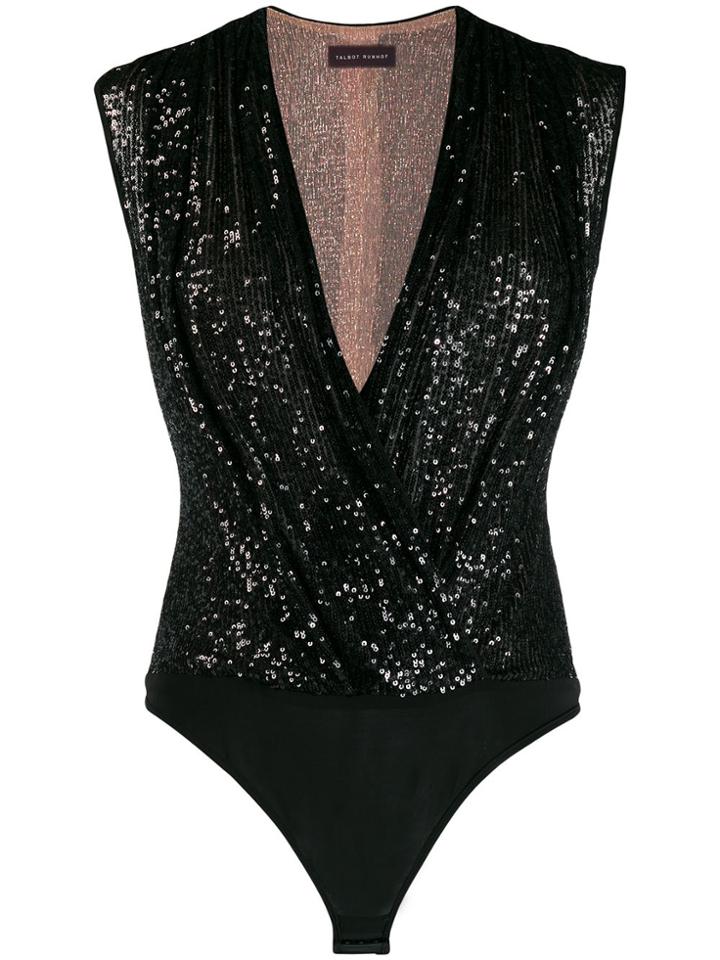 Talbot Runhof Wrap Sequin Bodysuit - Black