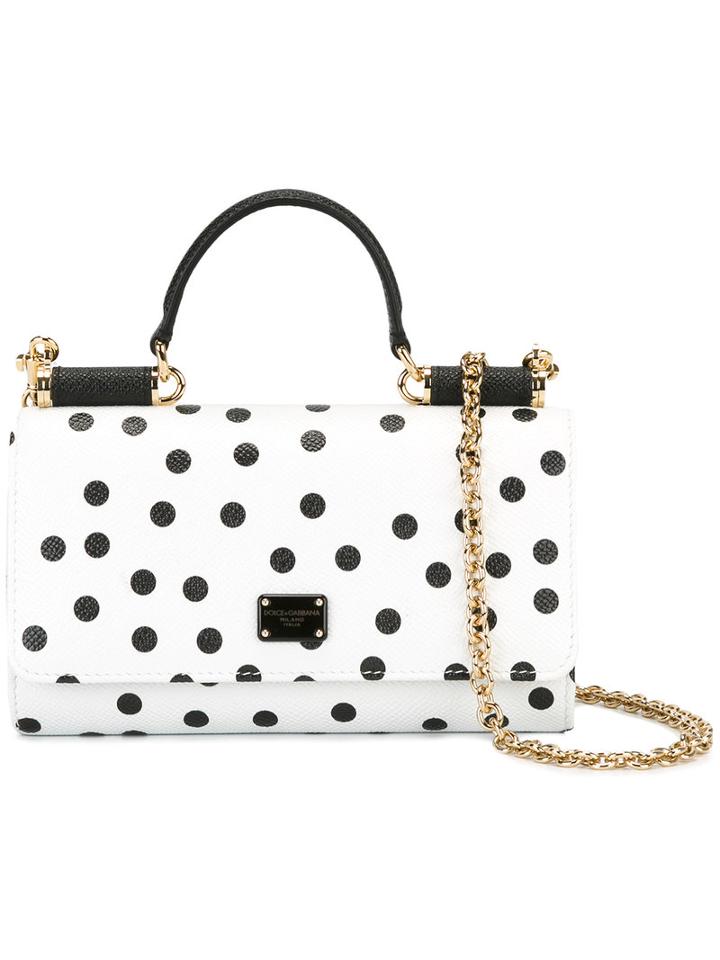 Dolce & Gabbana Spotted Mini Von Shoulder Bag, Women's, White, Calf Leather