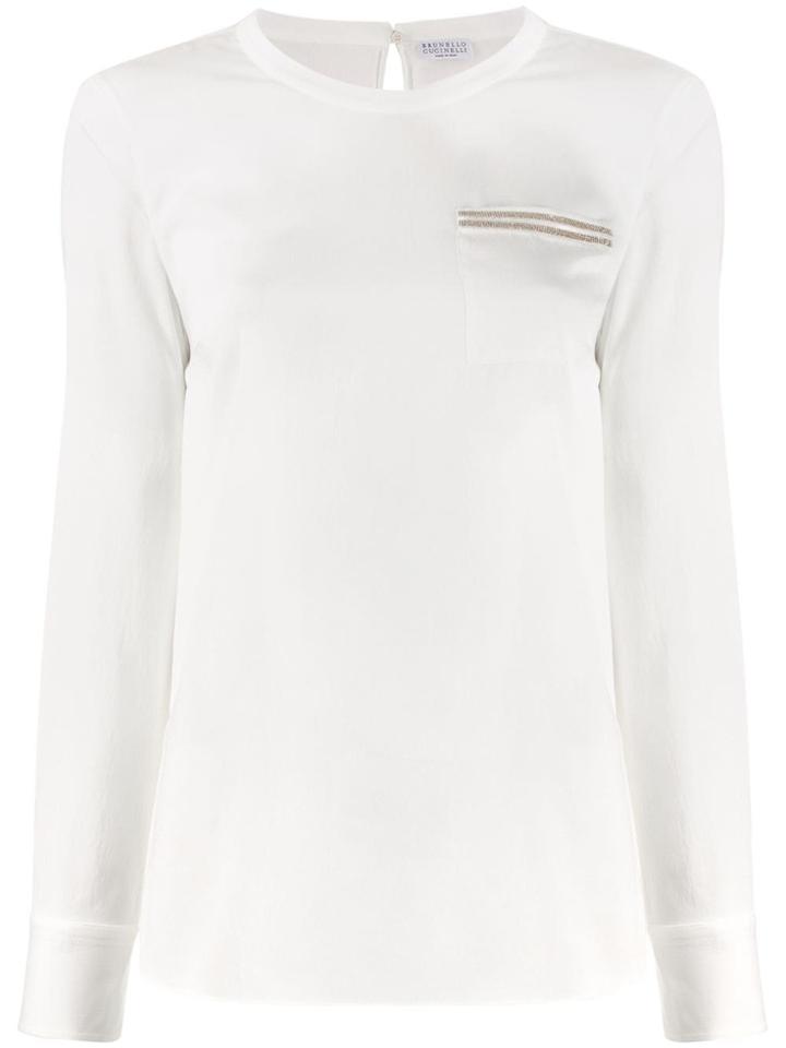 Brunello Cucinelli Beaded Stripe Loose-fit Blouse - White