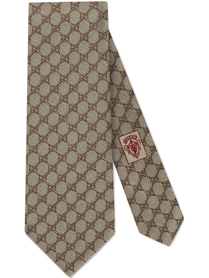 Gucci Gg Pattern Silk Tie - Nude & Neutrals