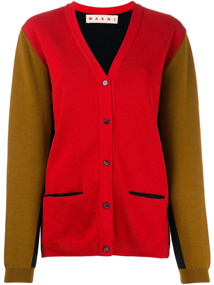 Marni Contrast Knitted Cardigan, Women's, Size: 42, Red, Virgin Wool