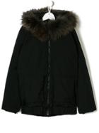 Douuod Kids Teen Fur-trim Hood Coat - Black