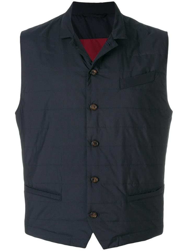Eleventy Padded Buttoned Gilet - Blue
