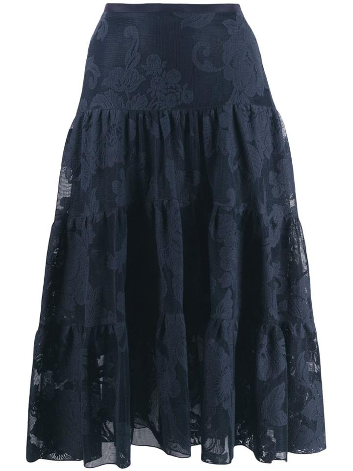 See By Chloé Floral Mesh Tiered Skirt - Blue