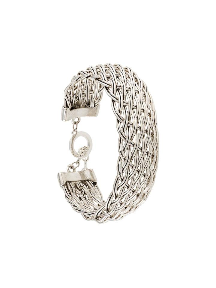 Susan Caplan Vintage 1990s Basket Weave Bracelet - Silver