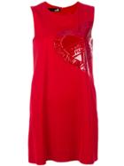 Love Moschino Sleeveless Branded Heart Dress - Red