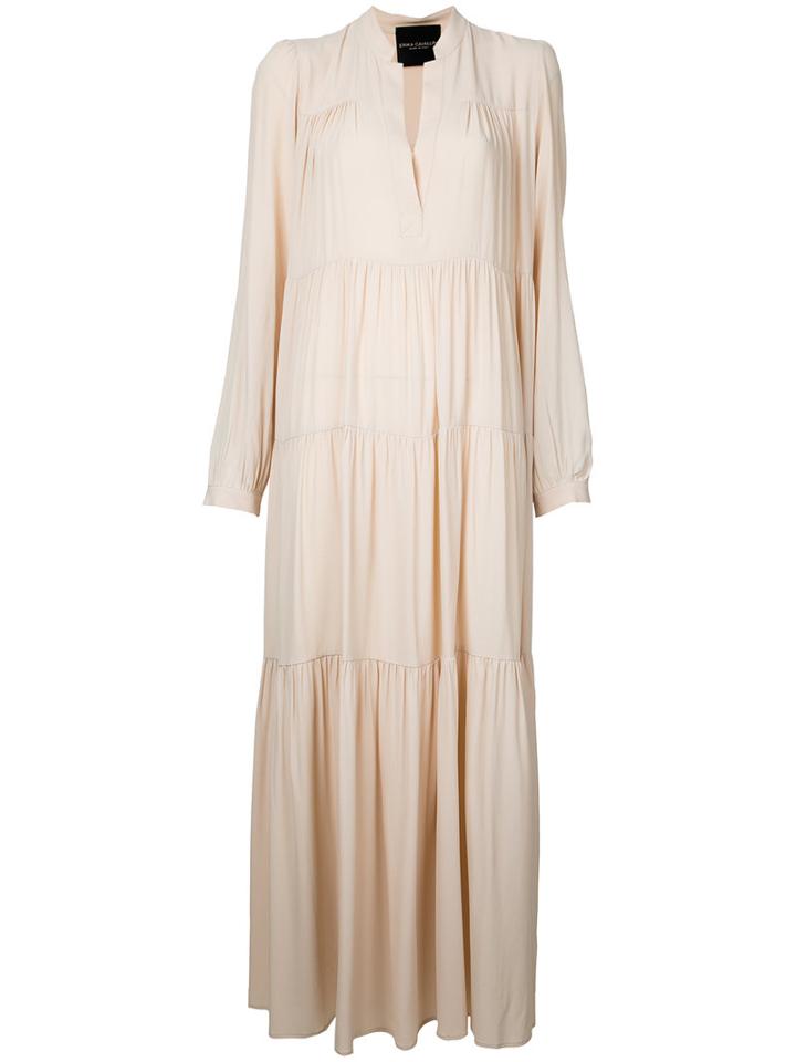 Erika Cavallini - Gathered Detail Maxi Dress - Women - Silk/acetate - 44, Nude/neutrals, Silk/acetate