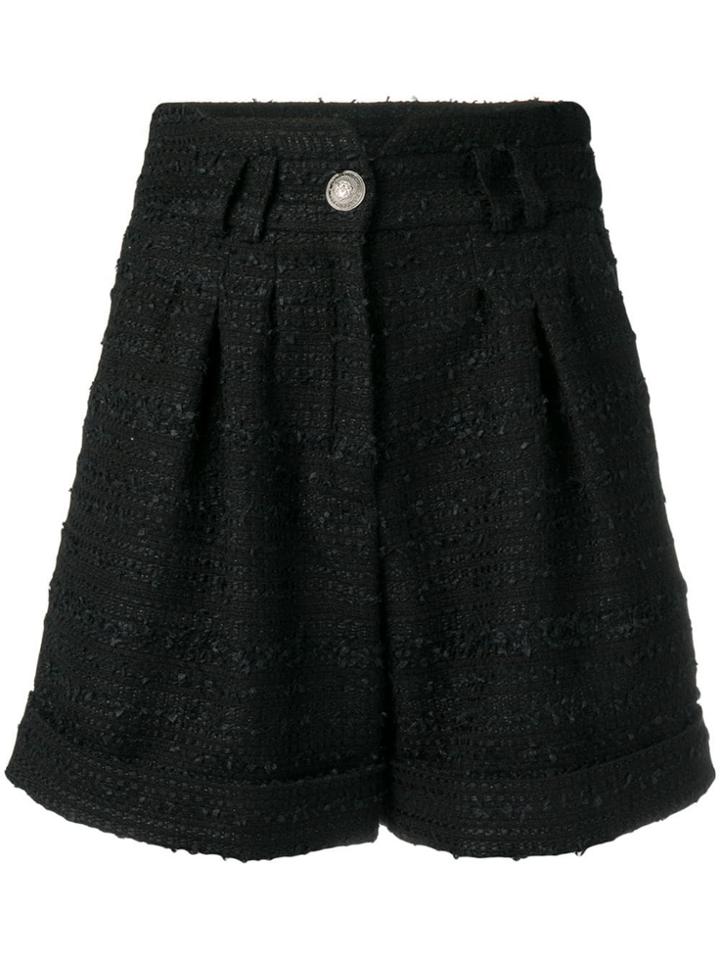Balmain High-waist Tweed Shorts - Black