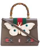 Gucci Leather Top Handle Bag With Moth - Brown
