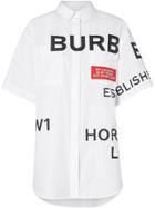 Burberry Short-sleeve Horseferry Print Cotton Oversized Shirt - White