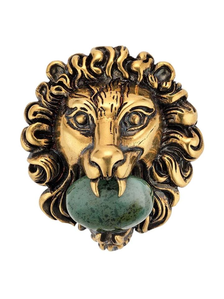 Gucci Lion Head Brooch - Gold