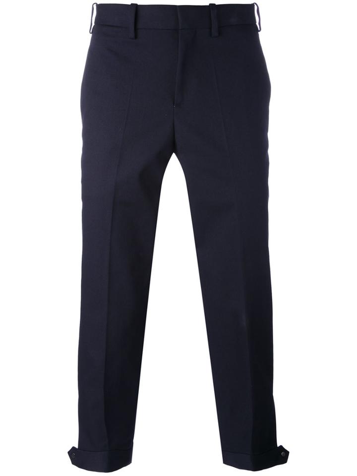 Neil Barrett - Cropped Button Cuff Trousers - Men - Cotton/spandex/elastane - 52, Blue, Cotton/spandex/elastane