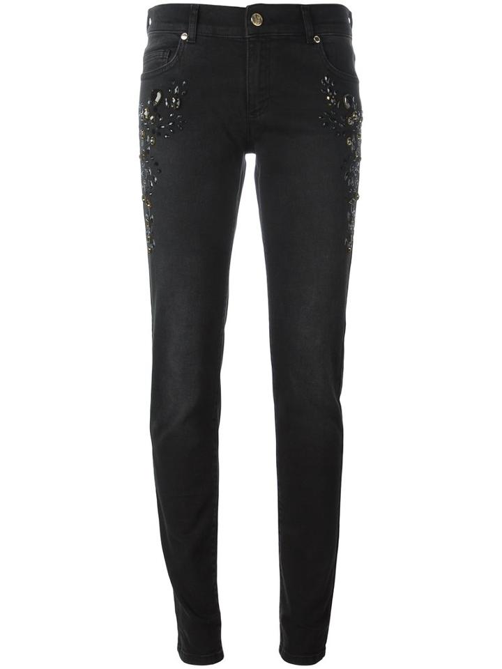 Versace Jeans - Stone Embellished Cropped Jeans - Women - Cotton/spandex/elastane - 40, Black, Cotton/spandex/elastane