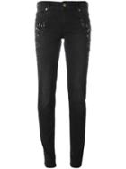 Versace Jeans - Stone Embellished Cropped Jeans - Women - Cotton/spandex/elastane - 40, Black, Cotton/spandex/elastane