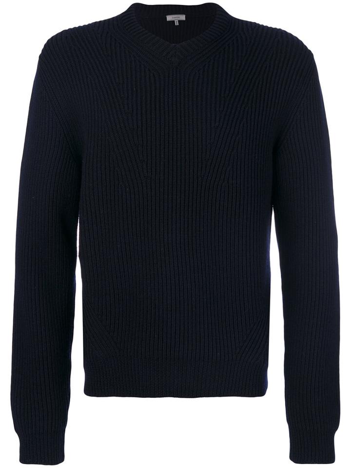 Lanvin - Ribbed V-neck Jumper - Men - Polyamide/wool - S, Blue, Polyamide/wool