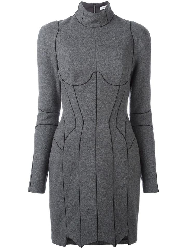 Mugler Panelled Fitted Dress, Women's, Size: 38, Grey, Acetate/polyester/wool/spandex/elastane