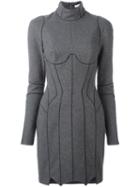 Mugler Panelled Fitted Dress, Women's, Size: 38, Grey, Acetate/polyester/wool/spandex/elastane