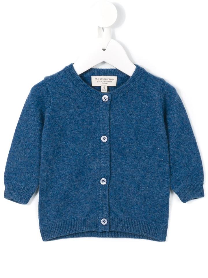 Cashmirino - Round Neck Cardigan - Kids - Cashmere - 9 Mth, Blue