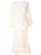 Johanna Ortiz Mundo Abstracto Ruffle Wrap Dress - White