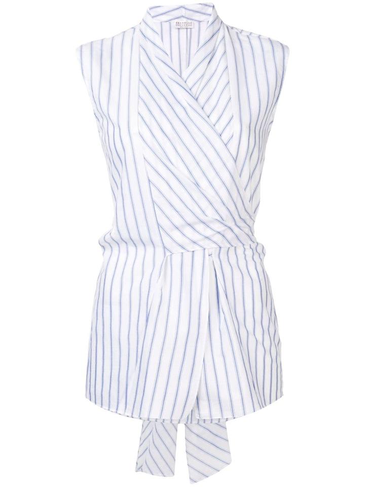 Brunello Cucinelli Striped Wrap Top - White