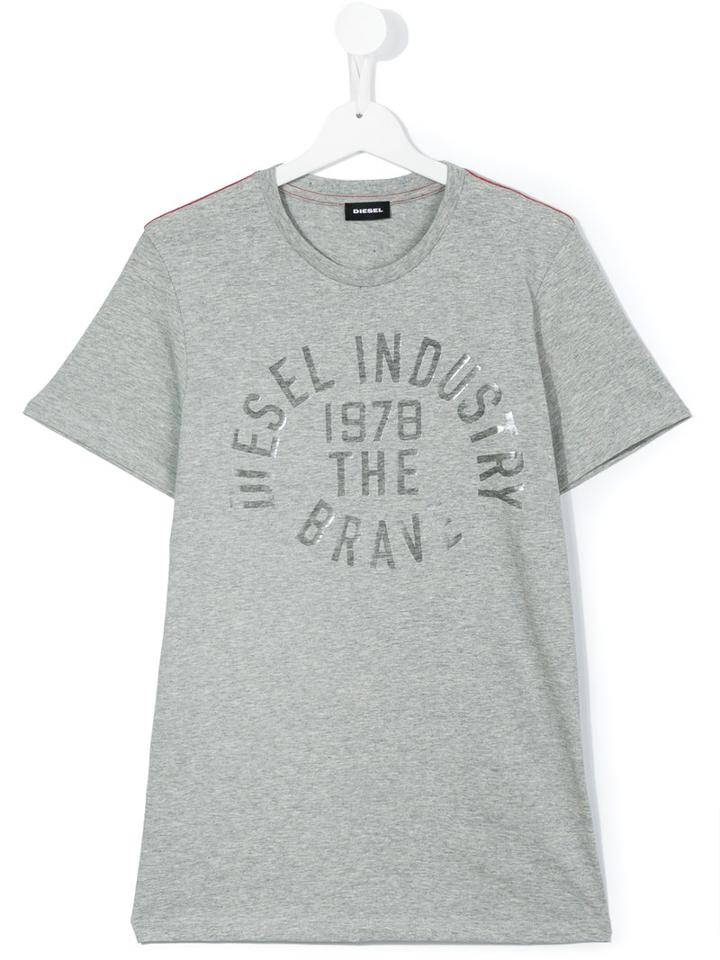 Diesel Kids - Metallic Logo Print T-shirt - Kids - Cotton - 14 Yrs, Grey