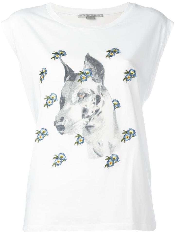 Stella Mccartney Embroidered Floral Dog T-shirt, Women's, Size: 40, White, Cotton/viscose