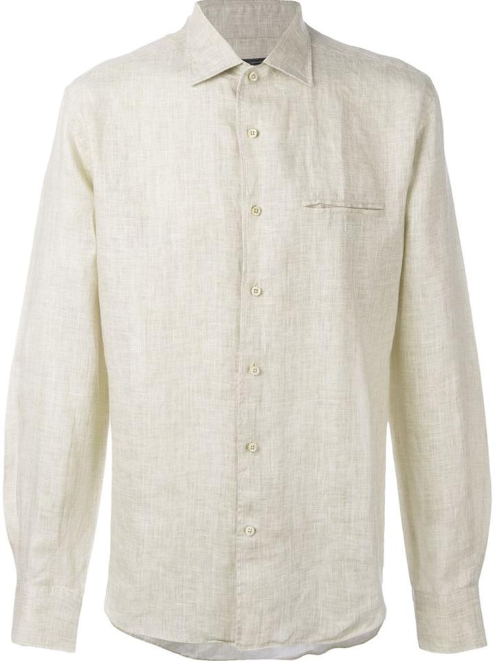 Corneliani Embroidered Logo Shirt, Men's, Size: 41, Nude/neutrals, Linen/flax