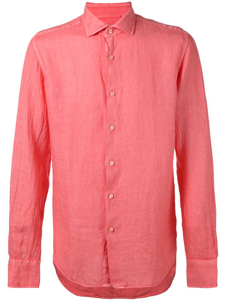 Xacus - Slim-fit Shirt - Men - Linen/flax - 44, Pink/purple, Linen/flax