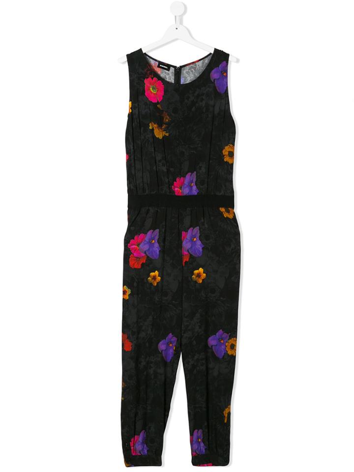 Diesel Kids Floral Print Jumpsuit - Black