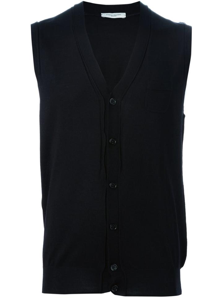 Paolo Pecora Sleeveless Cardigan - Black