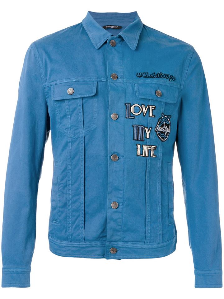 Dolce & Gabbana Good Times Patch Denim Jacket, Men's, Size: 48, Blue, Cotton/spandex/elastane