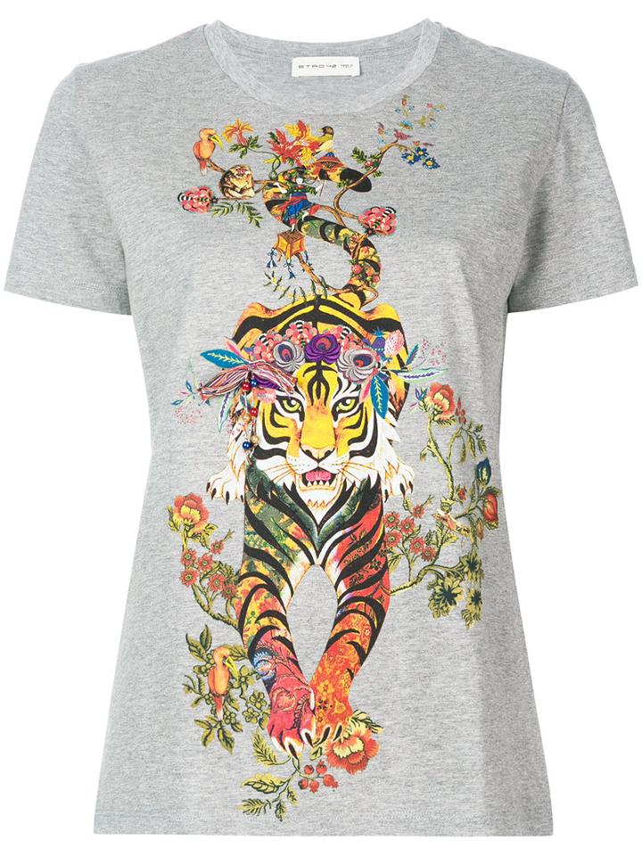 Etro - Tiger Print T-shirt - Women - Cotton/viscose - 42, Grey, Cotton/viscose