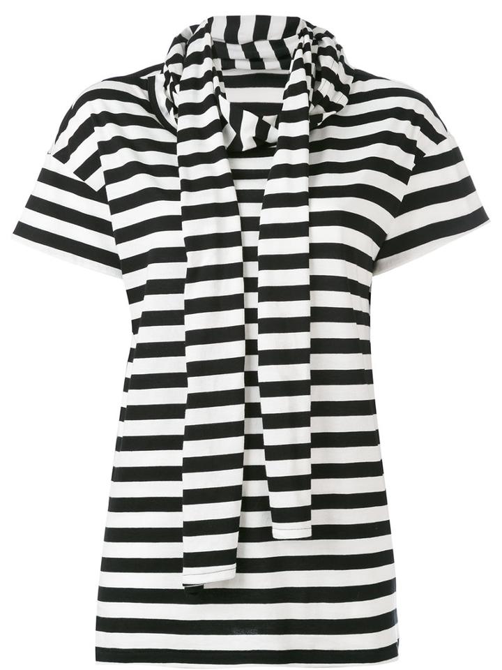 Yohji Yamamoto - Striped Scarf Neck T-shirt - Women - Cotton/rayon - 2, White, Cotton/rayon
