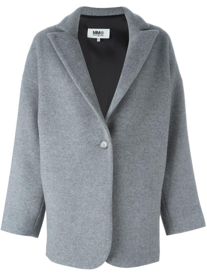 Mm6 Maison Margiela One Button Jacket, Women's, Size: 42, Grey, Polyester/viscose/wool