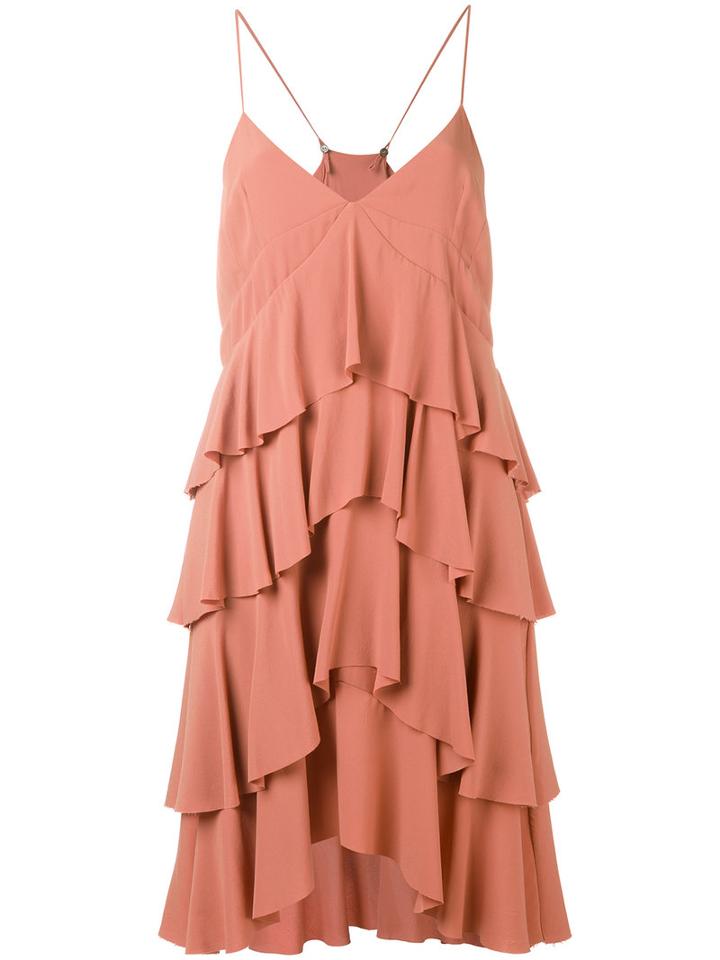 Erika Cavallini - Spaghetti Strap Tier Dress - Women - Silk/acetate - 42, Nude/neutrals, Silk/acetate