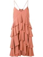 Erika Cavallini - Spaghetti Strap Tier Dress - Women - Silk/acetate - 42, Nude/neutrals, Silk/acetate